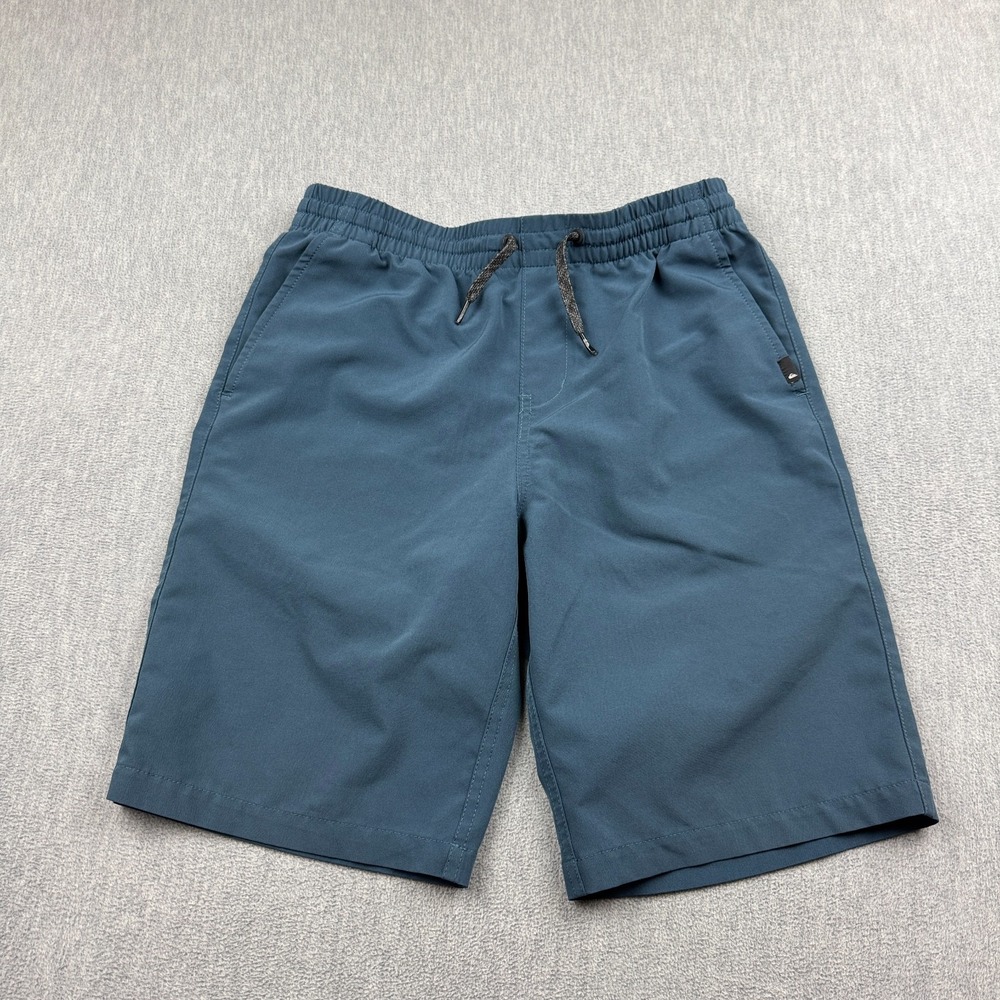 Quiksilver Shorts Boys Large 14 Blue Elastic Waist 9" Swim Surf Beach Trunks